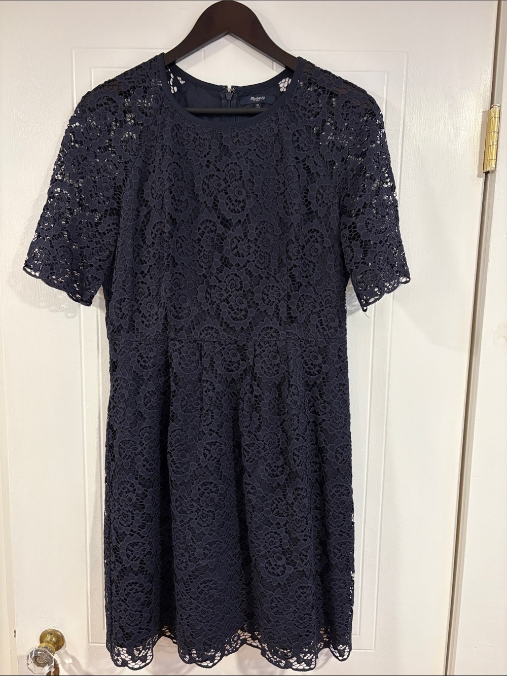 Madewell Lace Short Sleeve Fit & Flare Dress - Navy